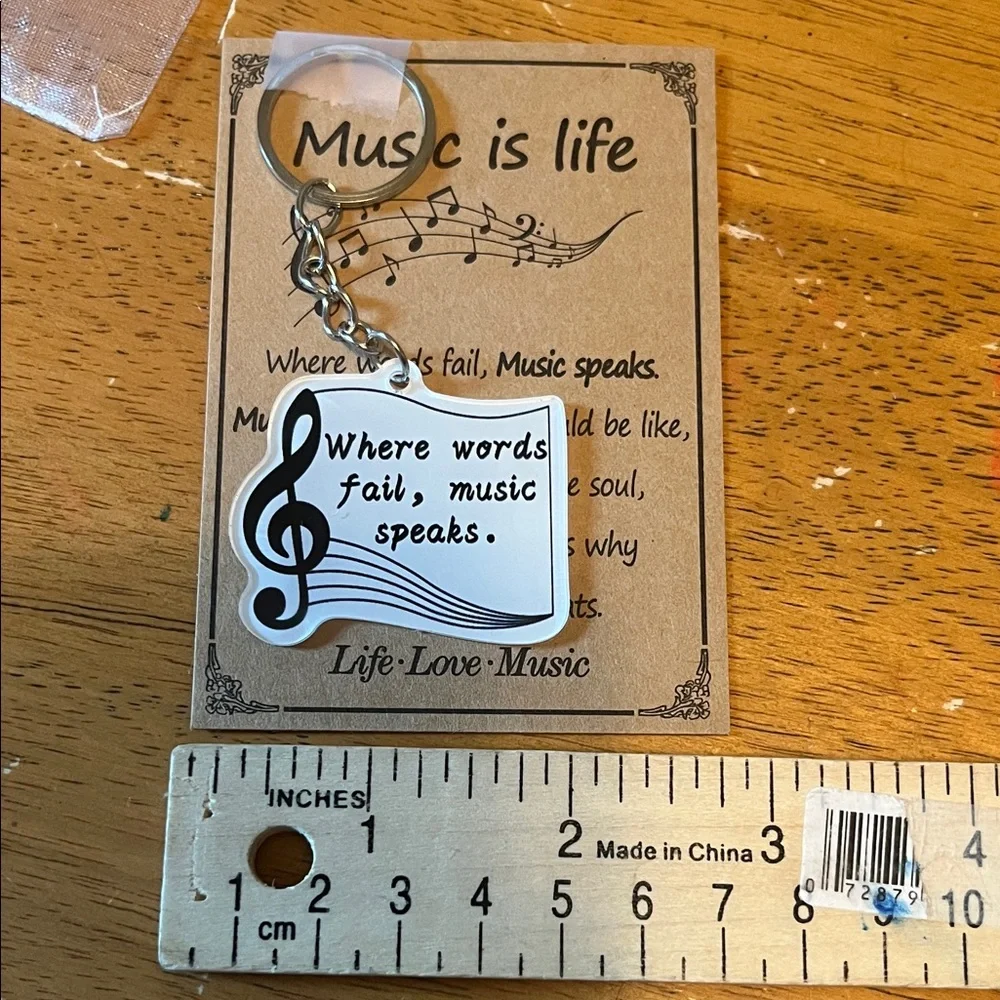 Music Is Life Quote Keychain with Organza Bag and Card